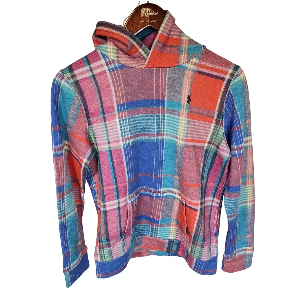 Polo Ralph Lauren Multi-Plaid Pullover Hoodie Youth XL 16 Bright Colors Girl New